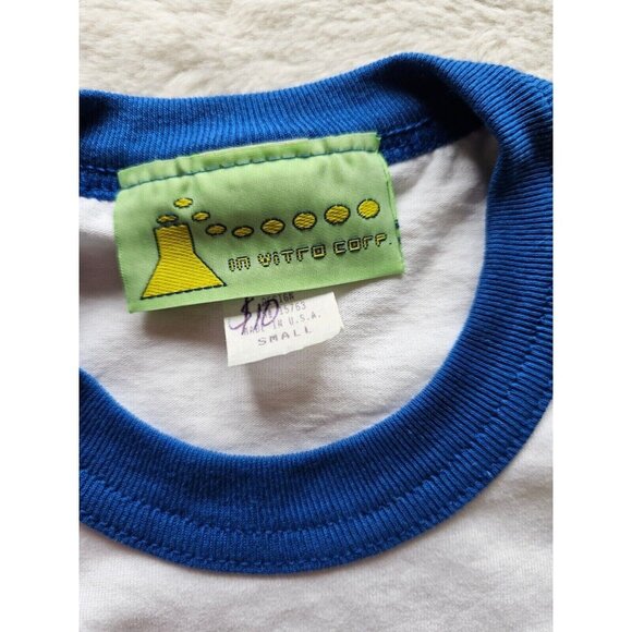 Vintage In Vitro Ringer Tshirt, Ringer Tee, PEZ, Blue & White, Size Small - Picture 4 of 5